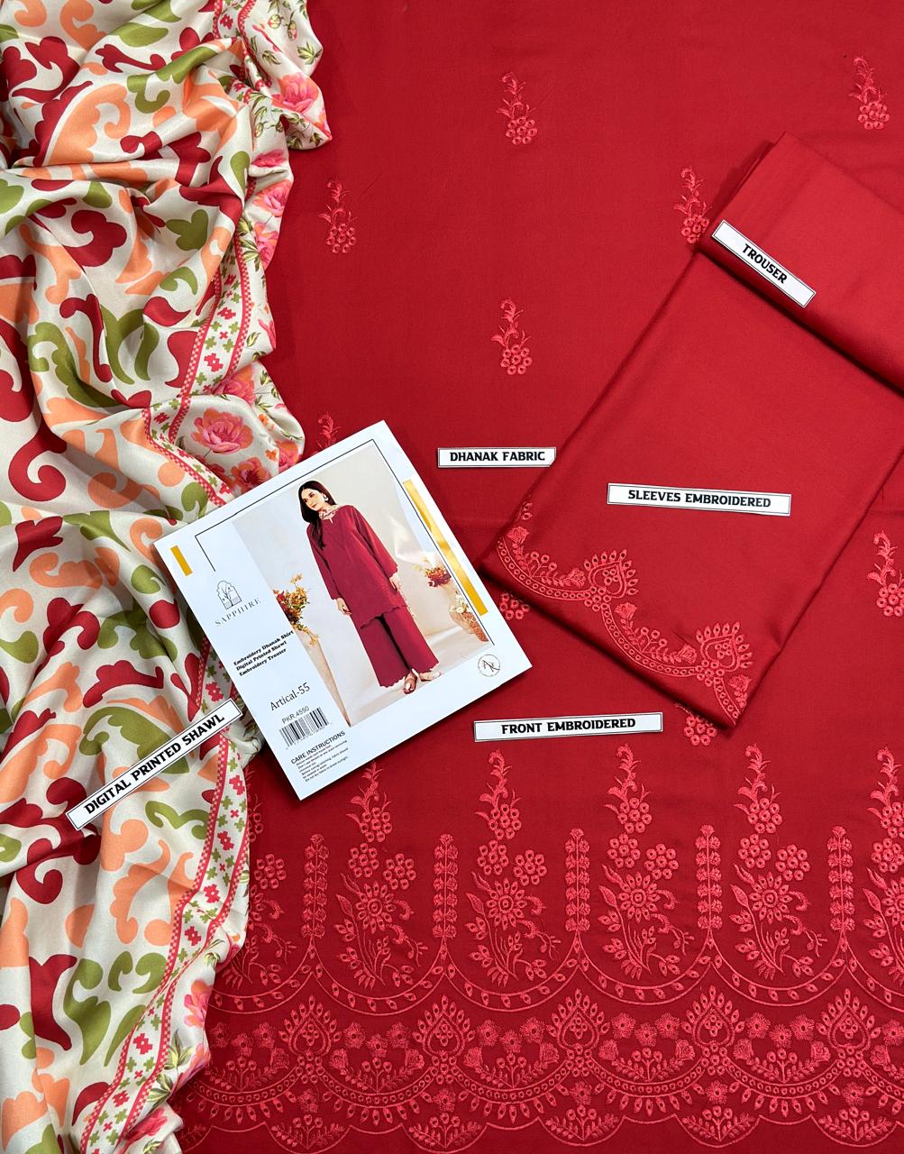 🌸 WINTER'S COLLECTION 🌸 🟥 BRAND NAME : SAPPHIRE 🟨 CATEGORY : DHANAK 3PC EMBROIDERED - Image 4