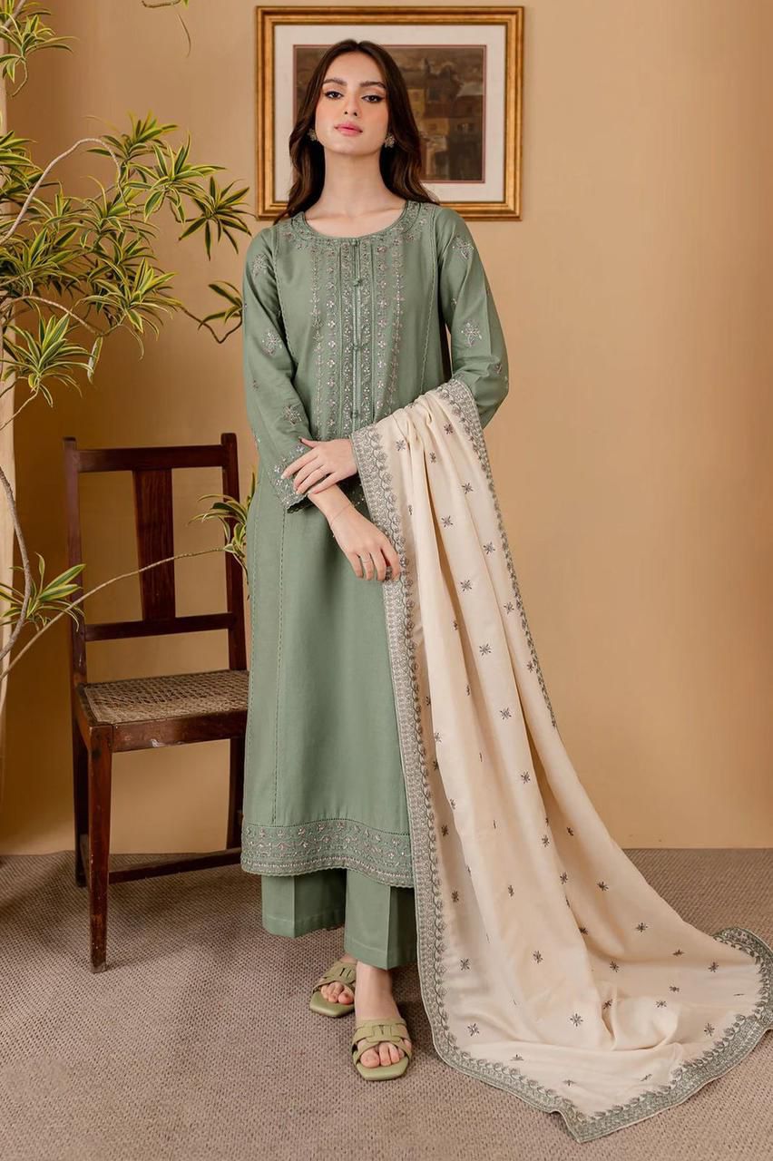 🌸 WINTER'S COLLECTION 🌸 🟥 BRAND NAME : Jazmin 🟨 CATEGORY : DHANAK 3PC EMBROIDERED - Image 3
