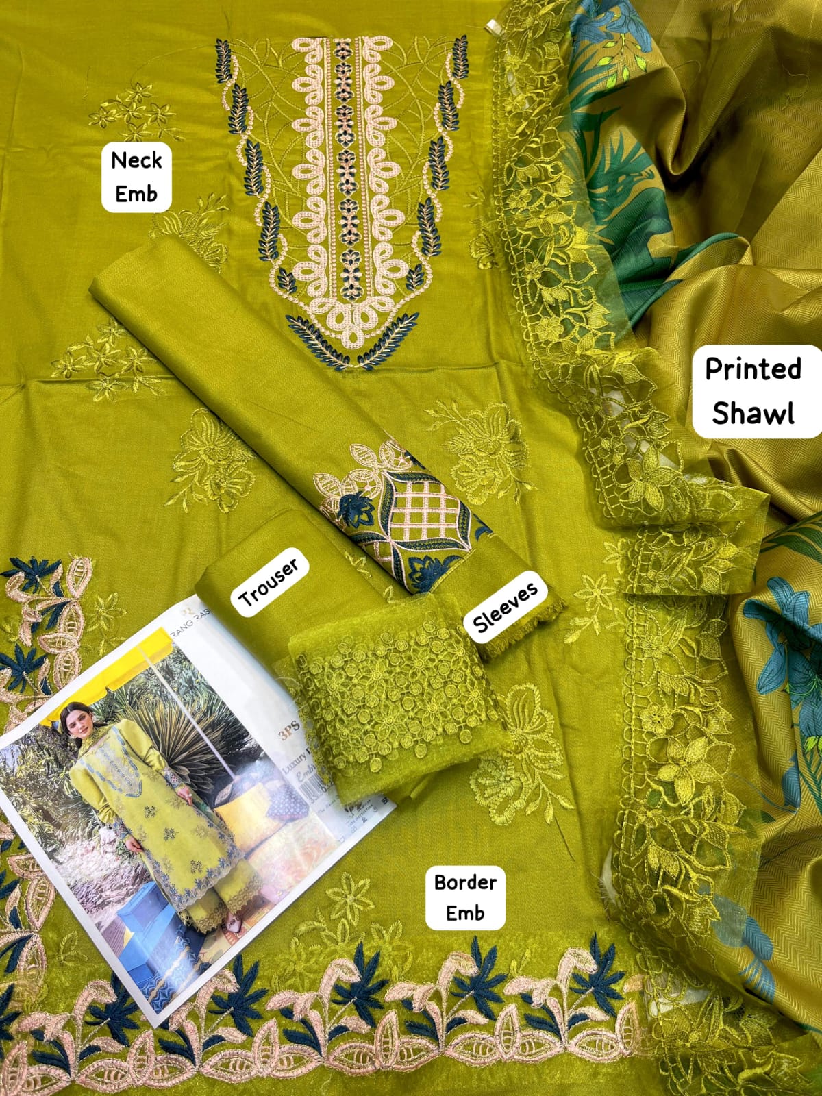 Presenting Rang Rasiya Brand Luxury Embroidered Article Winter Collection 2025 Fabric Premium 3-piece Dhanak Suit with Wool Pashmina Embroidered Shawl - Image 5